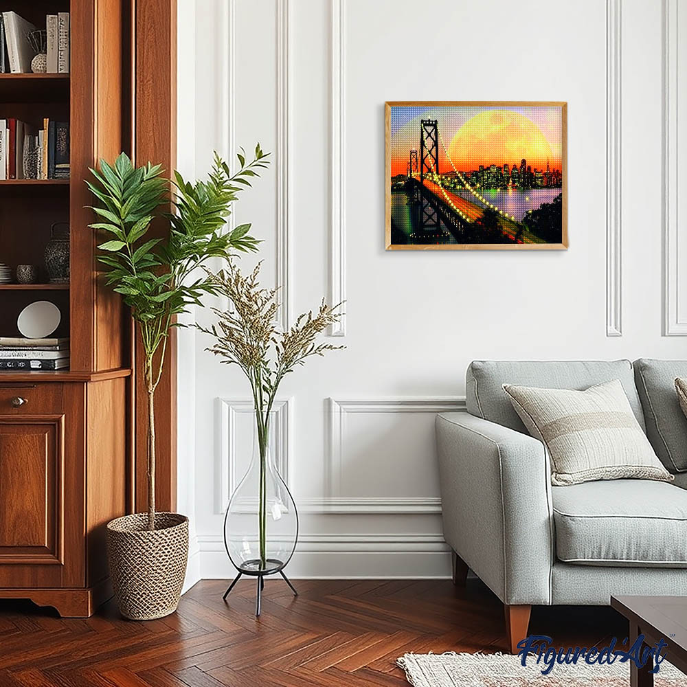 Diamond Painting - San Francisco Bridge and full moon