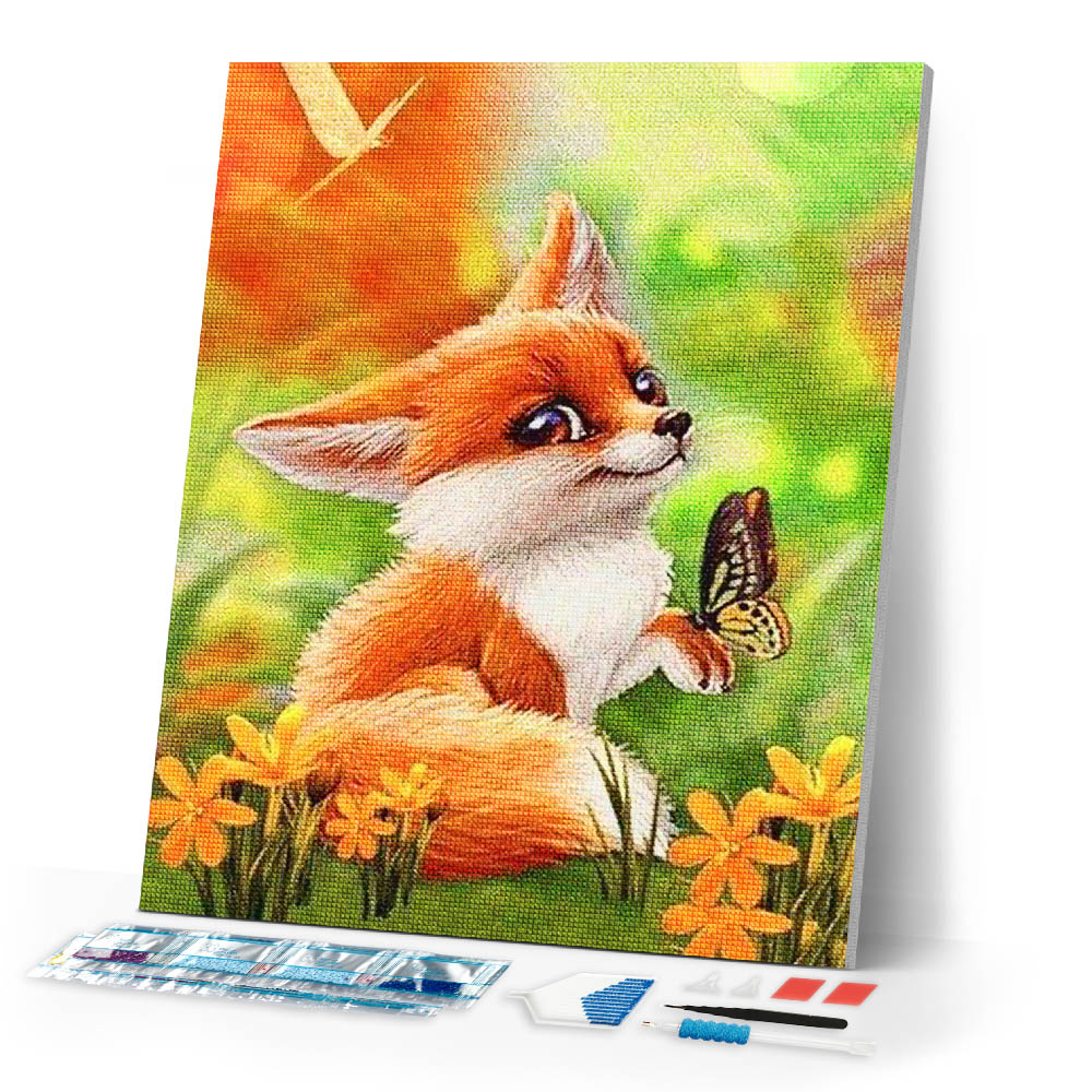 Diamond Painting | Diamond Painting - Vulpecula and Butterfly | animals butterflies Diamond Painting Animals foxes | FiguredArt