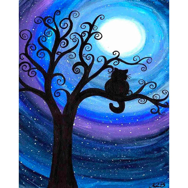 Diamond Painting - Cat at night on a branch