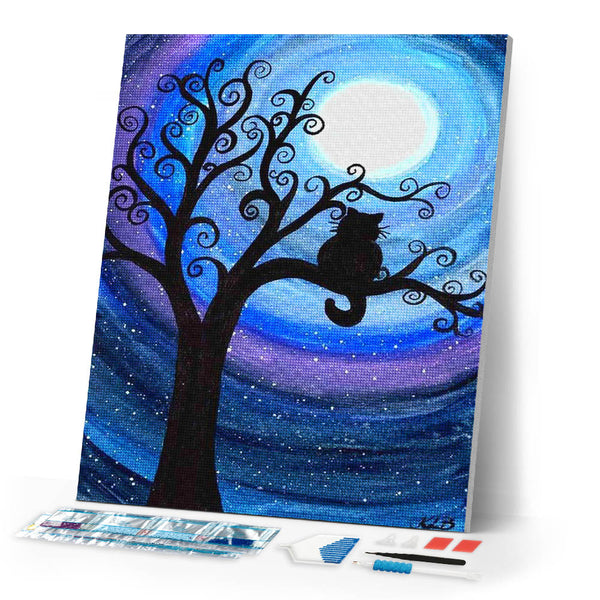 Diamond Painting - Cat at night on a branch