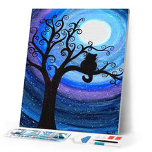 Load image into Gallery viewer, Diamond Painting - Cat at night on a branch