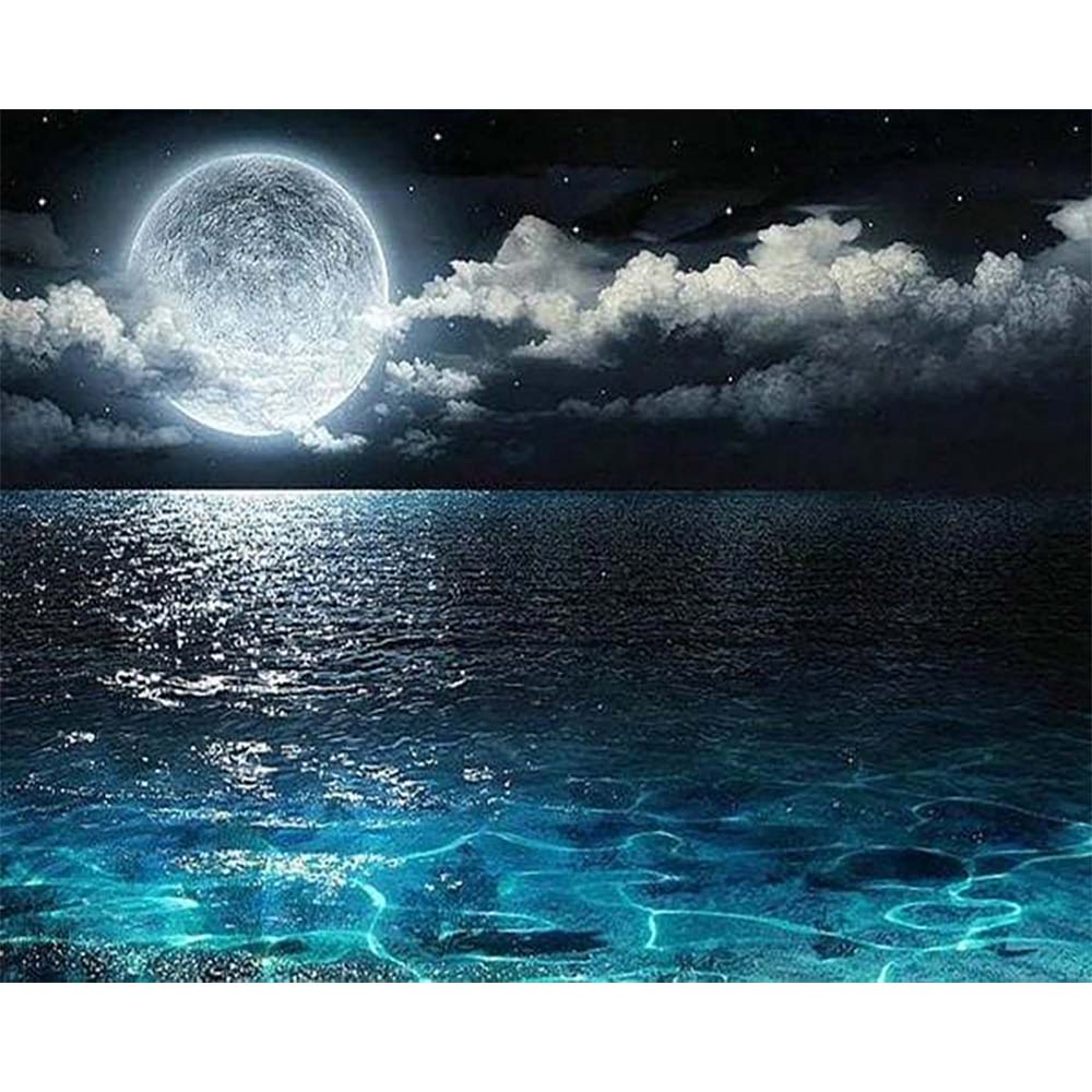 Diamond Painting - Full Moon and Sea Reflection