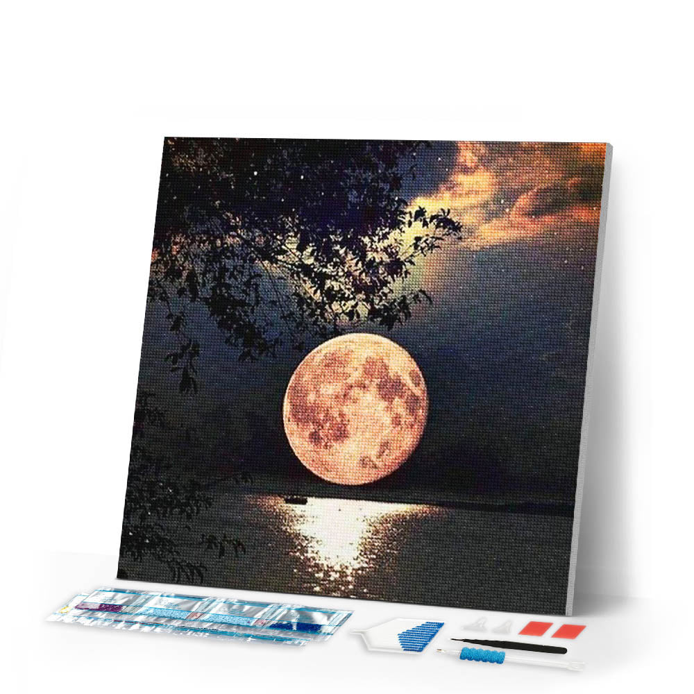Diamond Painting | Diamond Painting - Waters edge and Full Moon | Diamond Painting Landscapes landscapes | FiguredArt