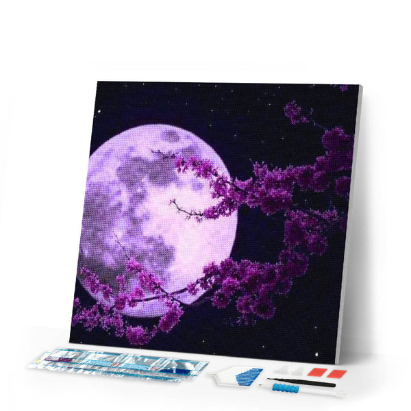 Diamond Painting | Diamond Painting - Full Moon and Flowers | Diamond Painting Landscapes flowers landscapes | FiguredArt