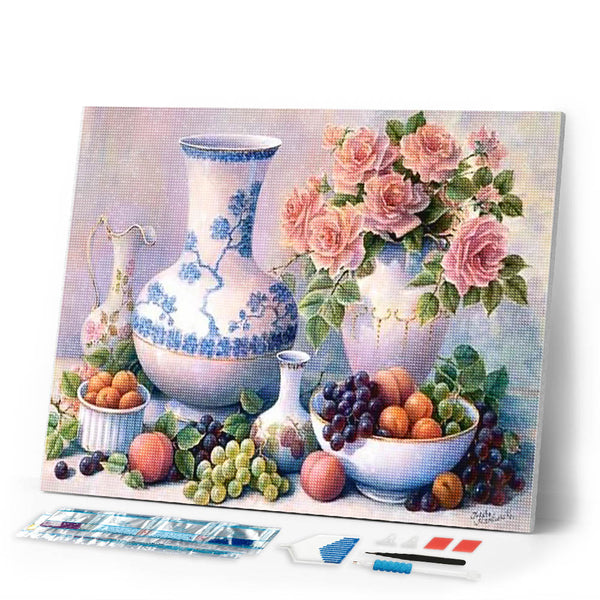 Diamond Painting | Diamond Painting - Vases and Fruits | Diamond Painting Flowers Diamond Painting kitchen flowers kitchen | FiguredArt