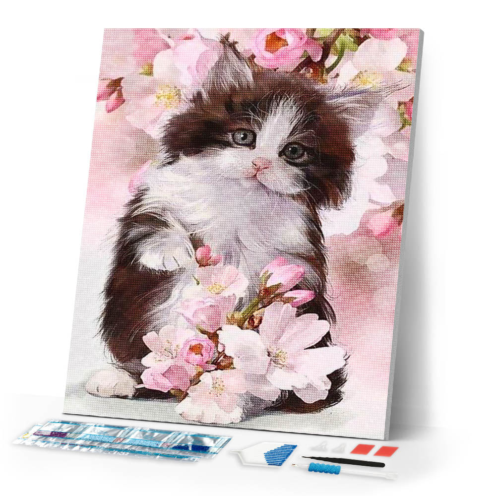 Diamond Painting | Diamond Painting - Cat and Flowers | animals cats Diamond Painting Animals flowers | FiguredArt