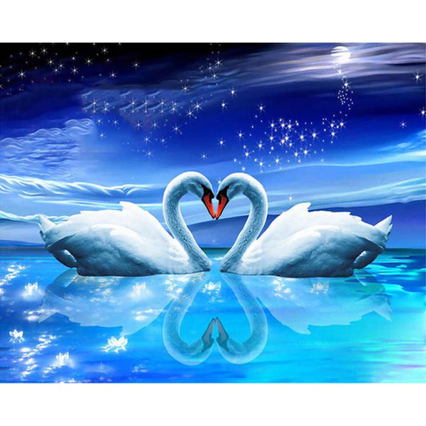 Diamond Painting - Swans and Heart under the Moon