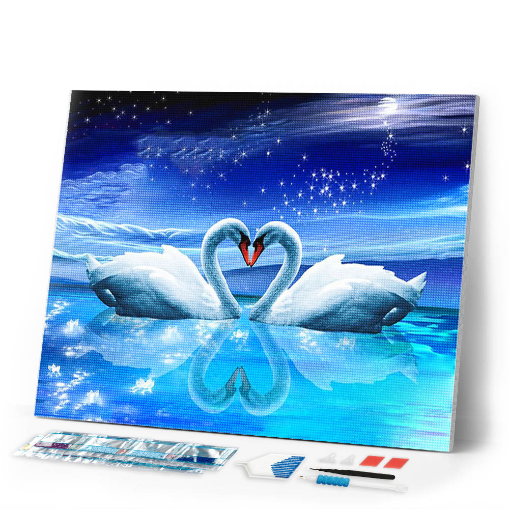 Diamond Painting - Swans and Heart under the Moon