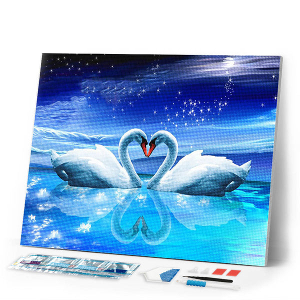 Diamond Painting - Swans and Heart under the Moon