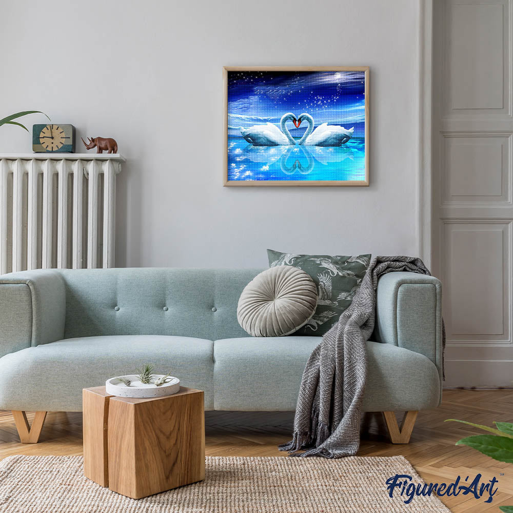 Diamond Painting - Swans and Heart under the Moon