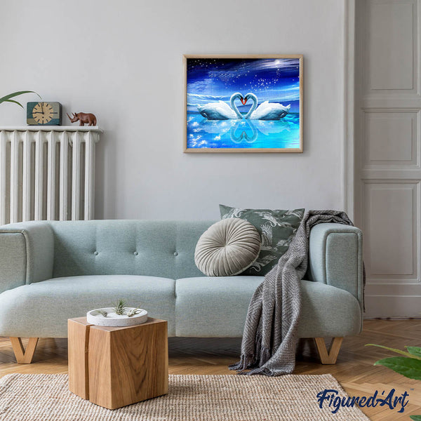 Diamond Painting - Swans and Heart under the Moon