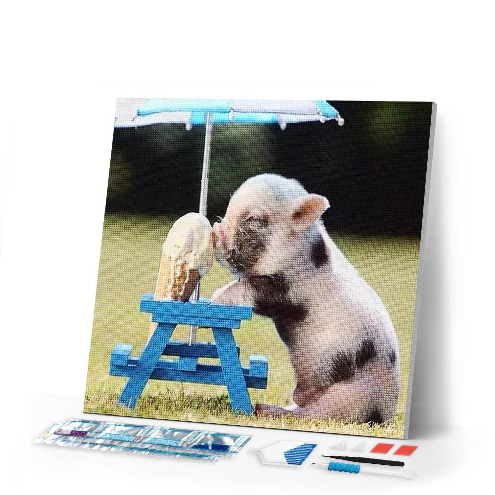 Diamond Painting | Diamond Painting - Pig and Ice | animals Diamond Painting Animals | FiguredArt