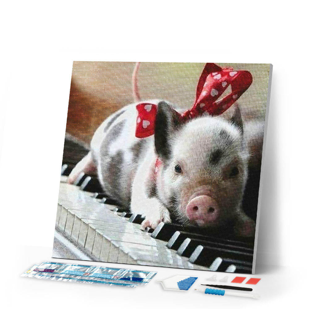 Diamond Painting | Diamond Painting - Pig and Piano | animals Diamond Painting Animals | FiguredArt
