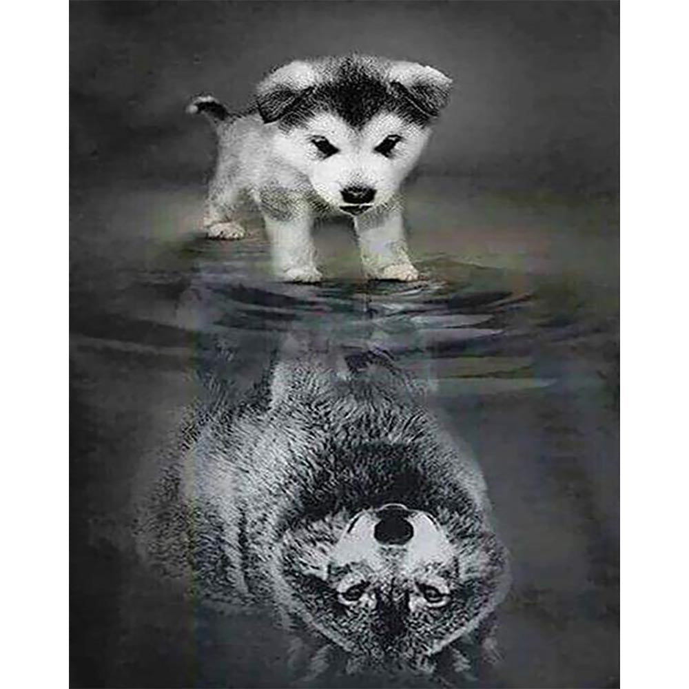 Diamond Painting - Dog and Wolf Reflection