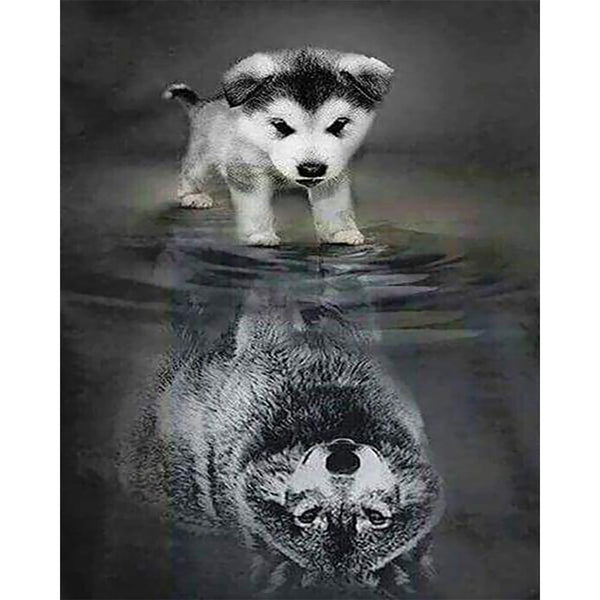Diamond Painting - Dog and Wolf Reflection