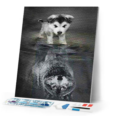 Diamond Painting | Diamond Painting - Dog and Wolf Reflection | animals Diamond Painting Animals dogs rabbits wolves | FiguredArt