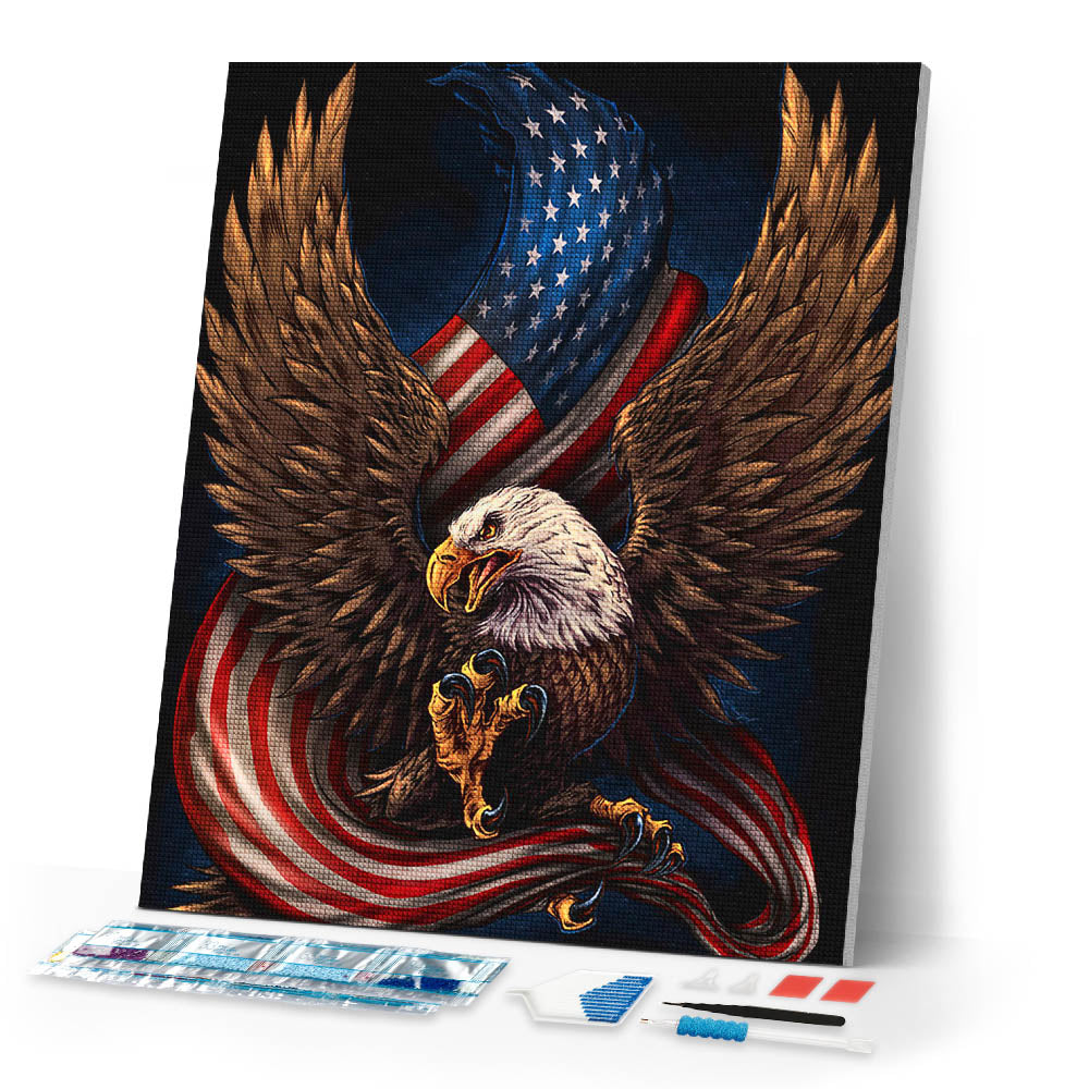 Diamond Painting | Diamond Painting - American Eagle and Flag | animals Diamond Painting Animals eagles | FiguredArt