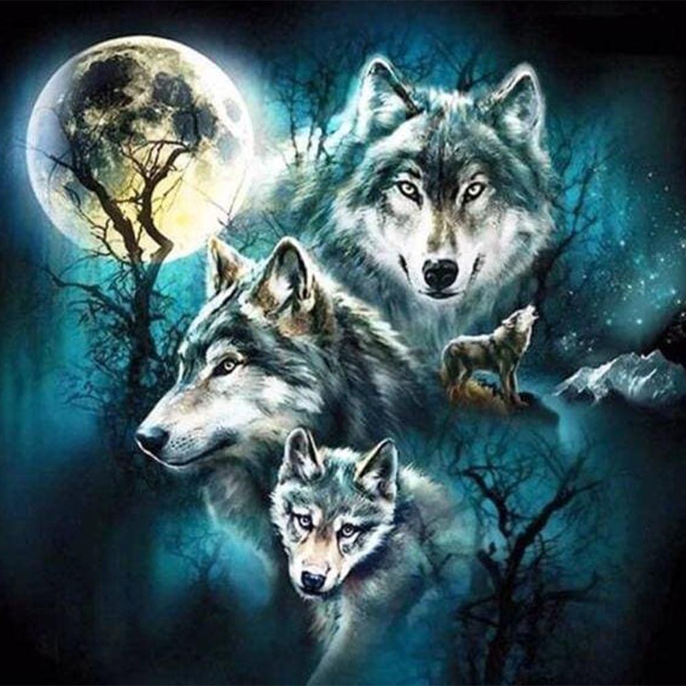 Diamond Painting - Wolf and Full Moon