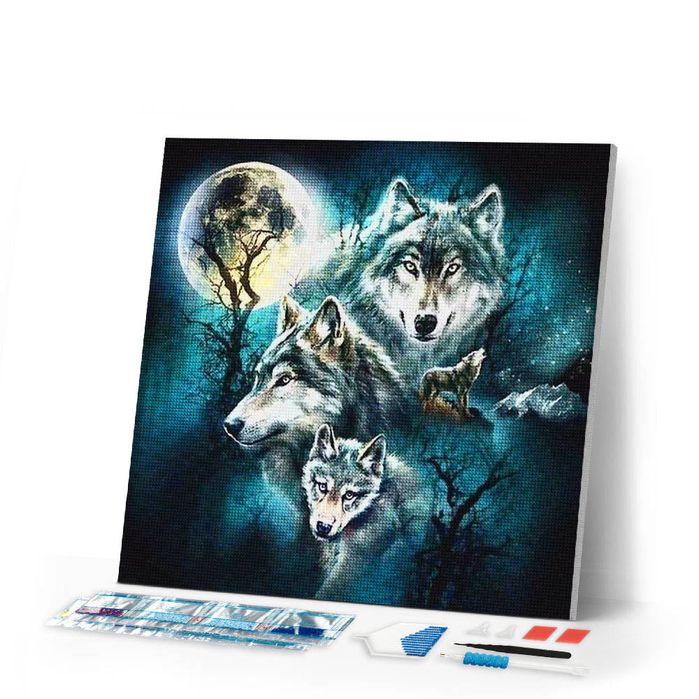 Diamond Painting | Diamond Painting - Wolf and Full Moon | animals Diamond Painting Animals rabbits wolves | FiguredArt