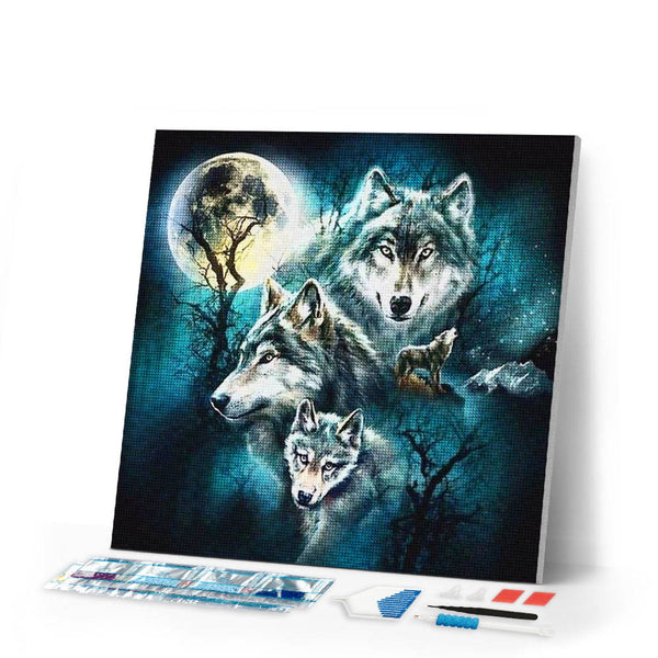 Diamond Painting | Diamond Painting - Wolf and Full Moon | animals Diamond Painting Animals rabbits wolves | FiguredArt