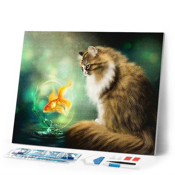 Diamond Painting | Diamond Painting - Cat and Goldfish | animals cats Diamond Painting Animals fish | FiguredArt