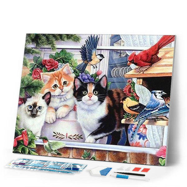 Diamond Painting | Diamond Painting - Cats and Birds | animals birds cats Diamond Painting Animals | FiguredArt