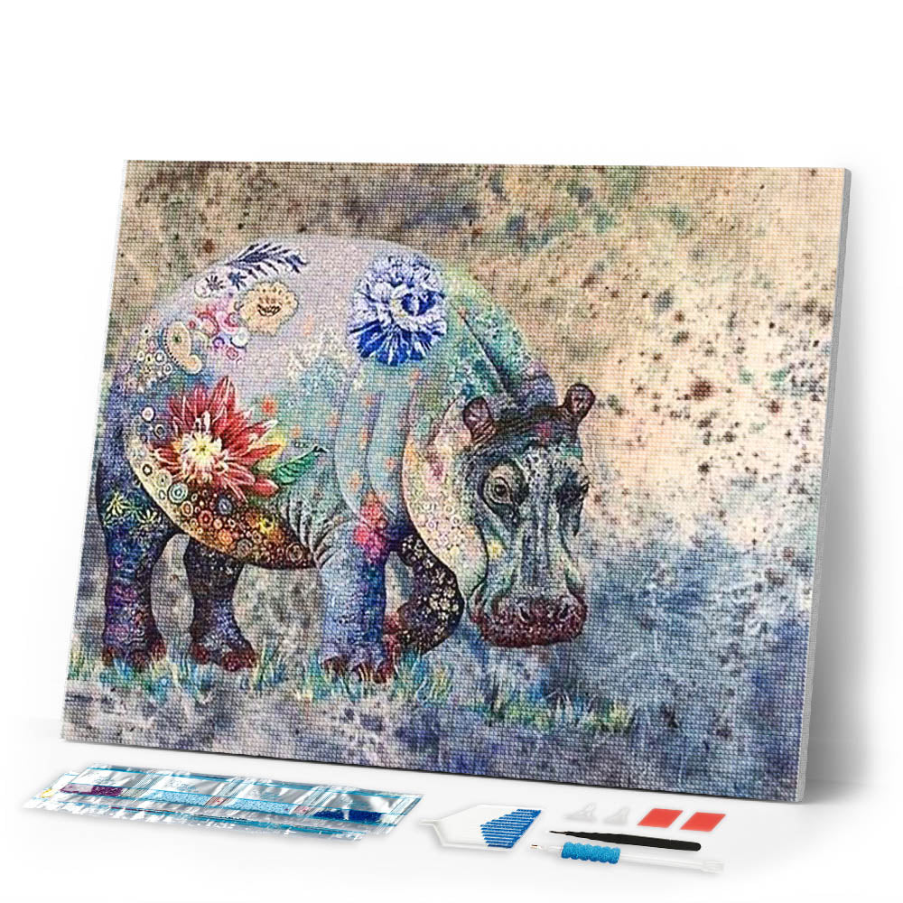 Diamond Painting | Diamond Painting - Hippo Flowers | animals Diamond Painting Animals Diamond Painting Flowers flowers | FiguredArt