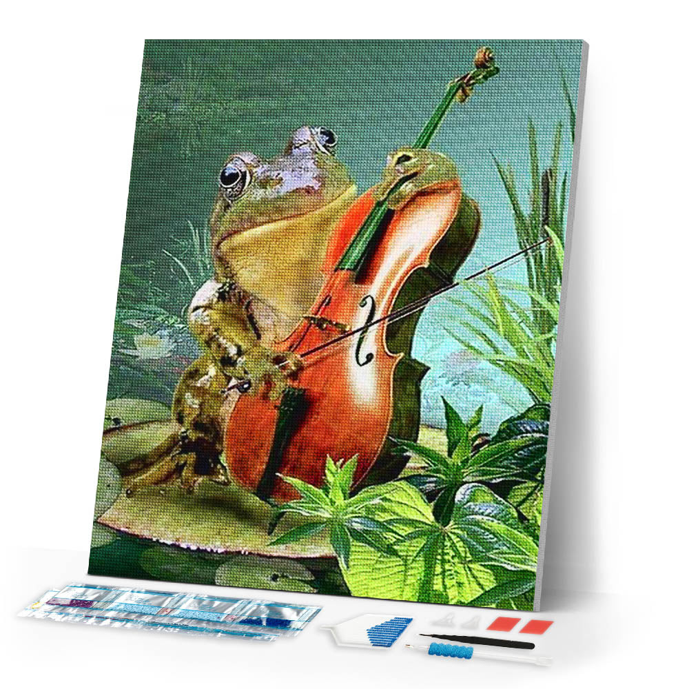 Diamond Painting | Diamond Painting - Frog and Violin | animals Diamond Painting Animals frogs | FiguredArt