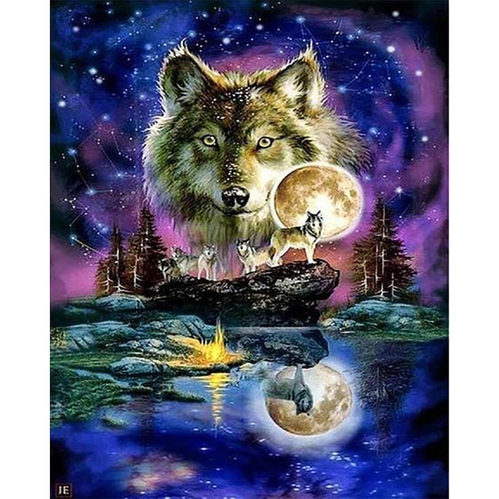 Diamond Painting - Wolves and Lunar Sky