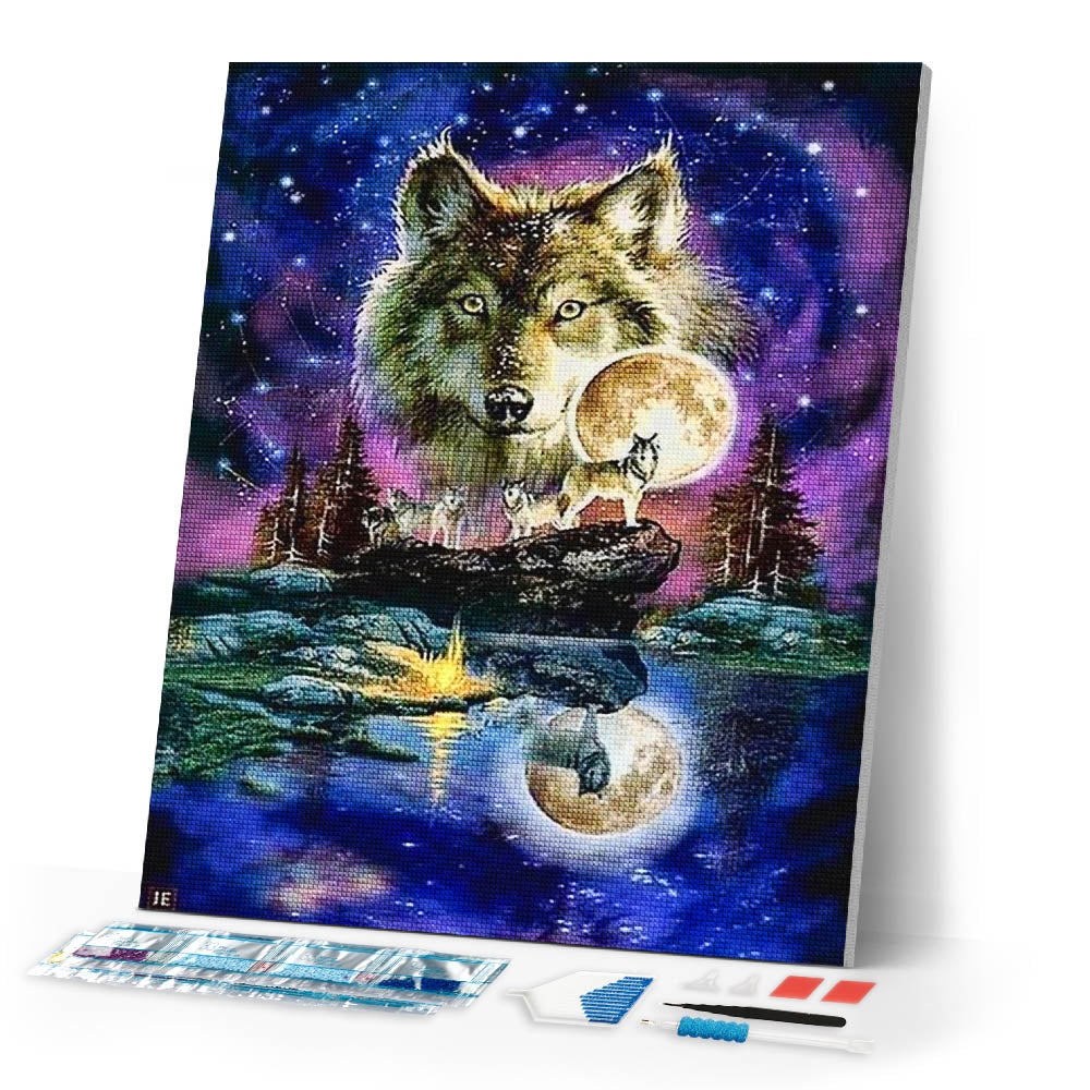 Diamond Painting | Diamond Painting - Wolves and Lunar Sky | animals Diamond Painting Animals rabbits wolves | FiguredArt