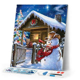 Diamond Painting | Diamond Painting - Winter House and Snowman | Diamond Painting Landscapes landscapes winter | FiguredArt