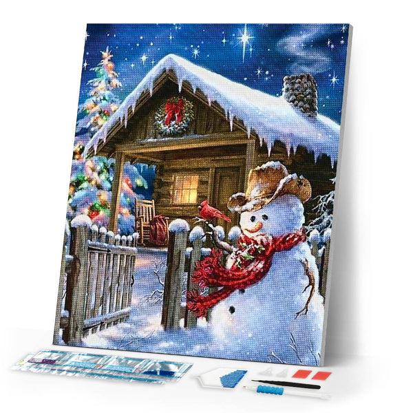 Diamond Painting | Diamond Painting - Winter House and Snowman | Diamond Painting Landscapes landscapes winter | FiguredArt