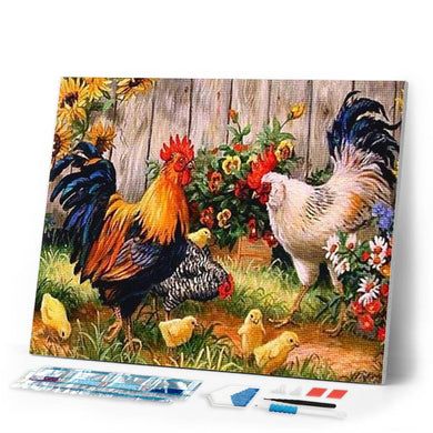 Diamond Painting | Diamond Painting - Roosters farm | animals Diamond Painting Animals | FiguredArt