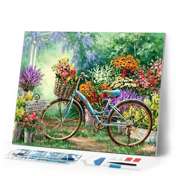 Diamond Painting | Diamond Painting - Bicycles and Flowers | Diamond Painting Flowers flowers | FiguredArt