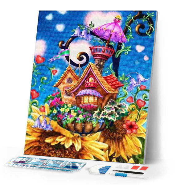 Diamond Painting | Diamond Painting - Castle on Sunflowers | castles Diamond Painting Flowers flowers | FiguredArt