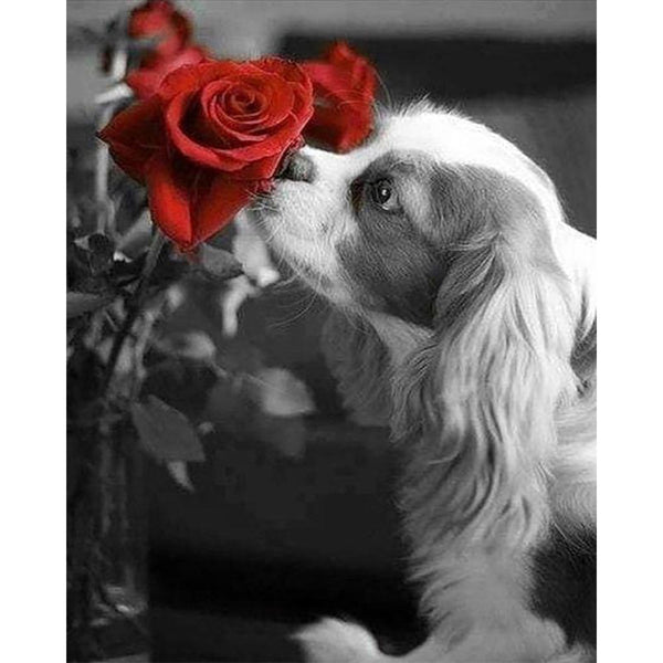 Diamond Painting - Dog and Rose