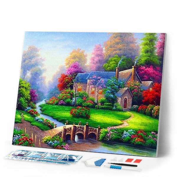 Diamond Painting | Diamond Painting - Villa with Nice Garden | Diamond Painting Landscapes landscapes | FiguredArt