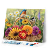 Diamond Painting | Diamond Painting - Flowers and Birds on the basket | animals Diamond Painting Animals | FiguredArt