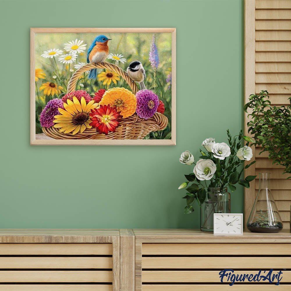 Diamond Painting - Flowers and Birds on the basket