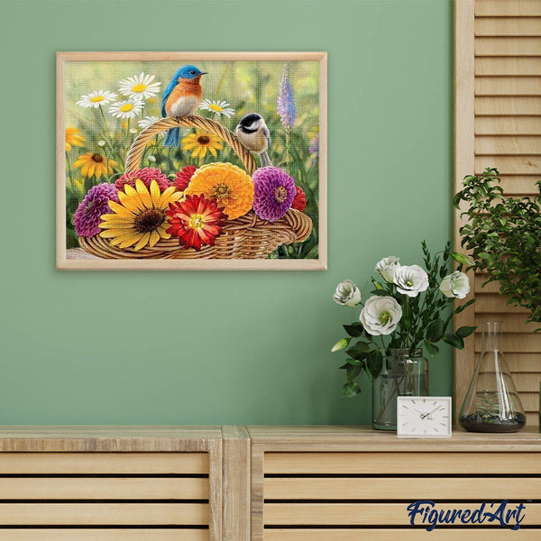 Diamond Painting - Flowers and Birds on the basket