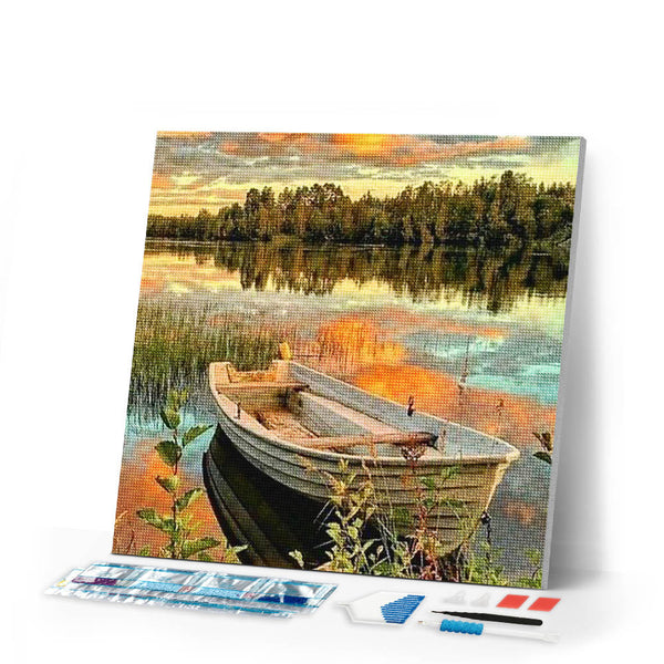 Diamond Painting | Diamond Painting - Boat on Lake | Diamond Painting Ships ships | FiguredArt