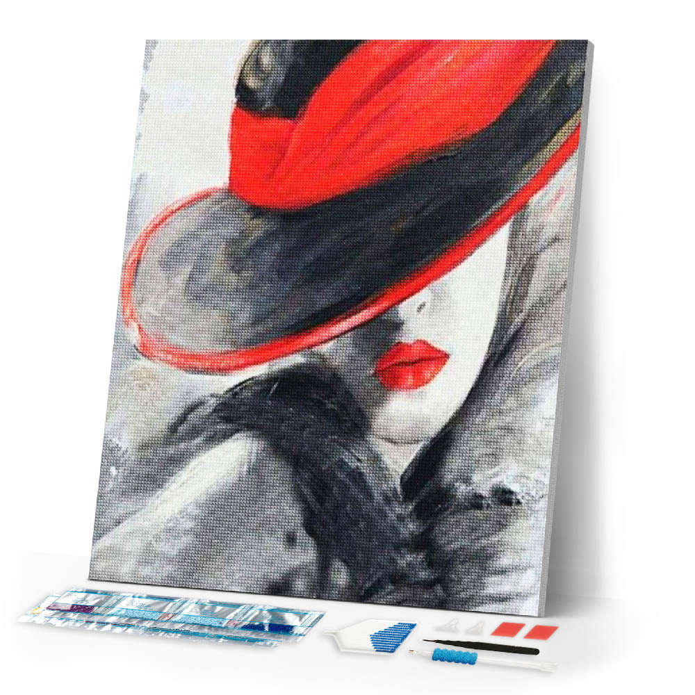 Diamond Painting | Diamond Painting - Woman in Red Hat | Diamond Painting Romance romance | FiguredArt