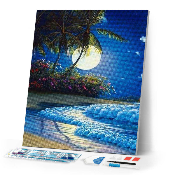 Diamond Painting | Diamond Painting - Full beachfront Moon | Diamond Painting Romance romance | FiguredArt