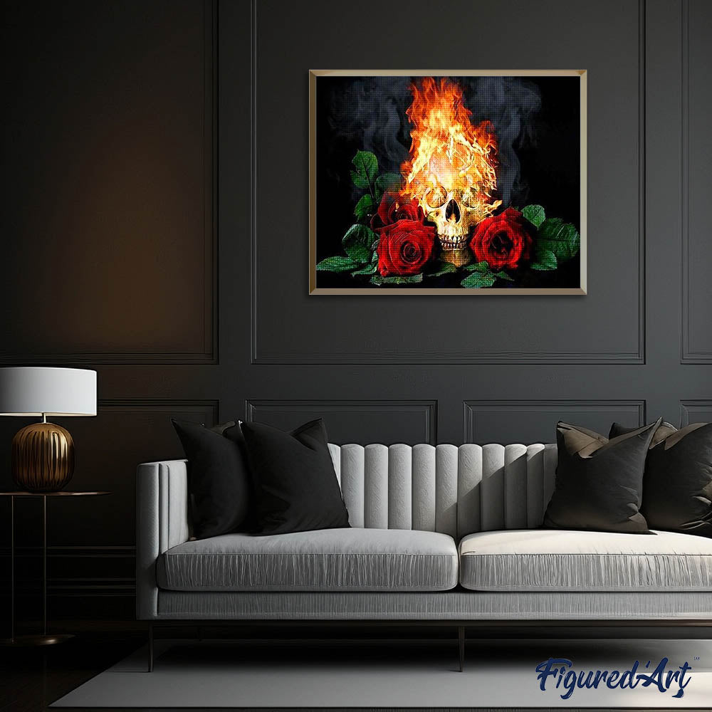 Diamond Painting - Fire Skull and Roses – Figured'Art