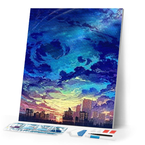 Diamond Painting | Diamond Painting - City and Big Sky | cities Diamond Painting Cities | FiguredArt