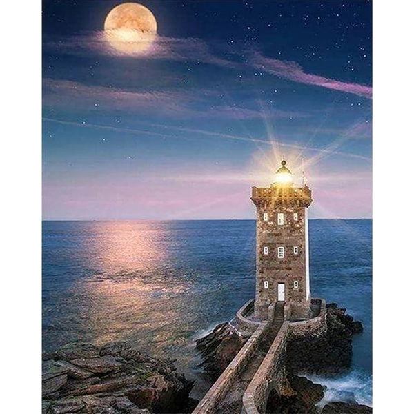 Diamond Painting - Lighthouse and Full Moon