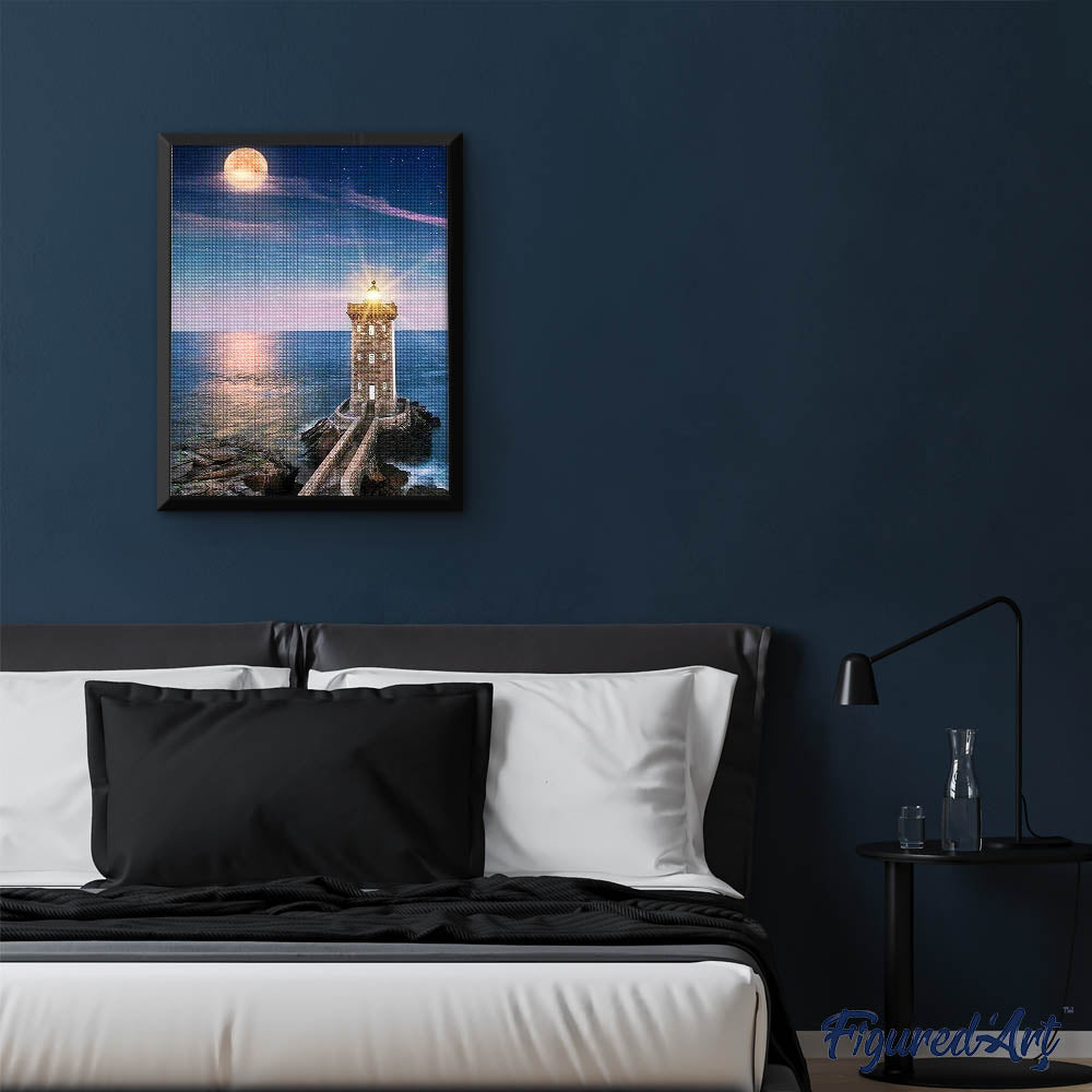 Diamond Painting - Lighthouse and Full Moon