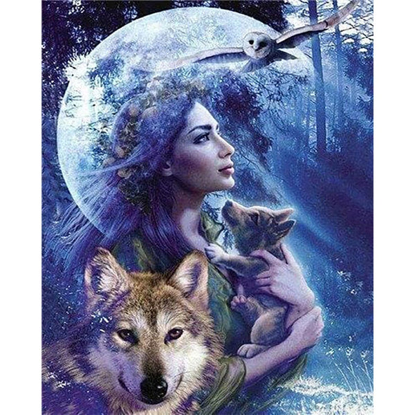Diamond Painting - Women and Wolf