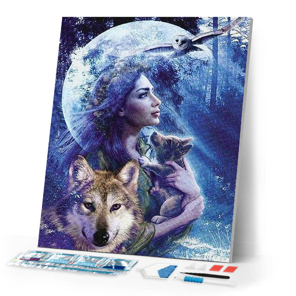 Diamond Painting | Diamond Painting - Women and Wolf | animals Diamond Painting Animals rabbits wolves | FiguredArt
