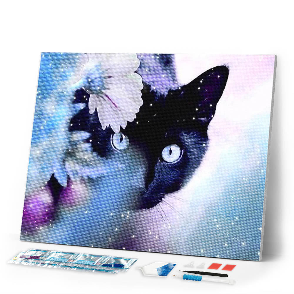 Diamond Painting | Diamond Painting - Cat and Flower | animals cats Diamond Painting Animals | FiguredArt